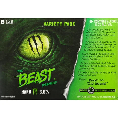 The Beast Unleashed Energy Drink, Hard, 12 Variety Pack