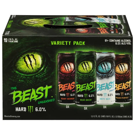 The Beast Unleashed Energy Drink, Hard, 12 Variety Pack